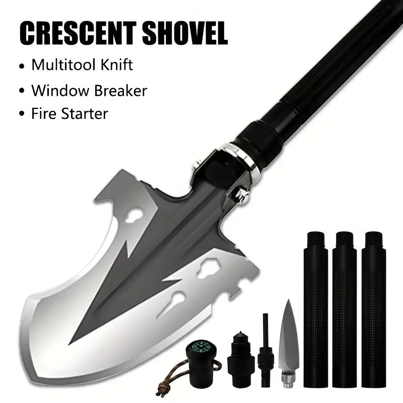 [Multi-Functional Shovel] 4-in-1 Multi-Functional Crescent Shovel | Durable Manganese Steel & Aluminum Alloy, Rust, Wear & Corrosion Resistant - Perfect for Gardening, Camping & Outdoor Use