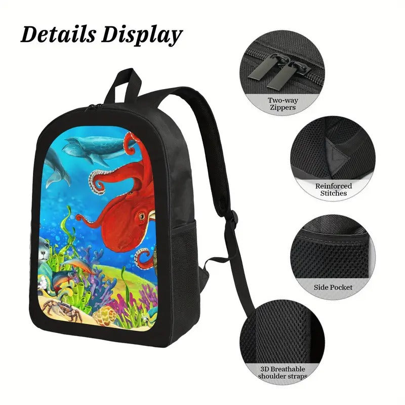 17 Inch Coral Reef Backpack for Men & Women - Durable Lightweight Laptop Bag with Vibrant Underwater Design, Multiple Compartments, Padded Straps & Machine Washable - High School, Travel, Work, College Backpack, Backpack