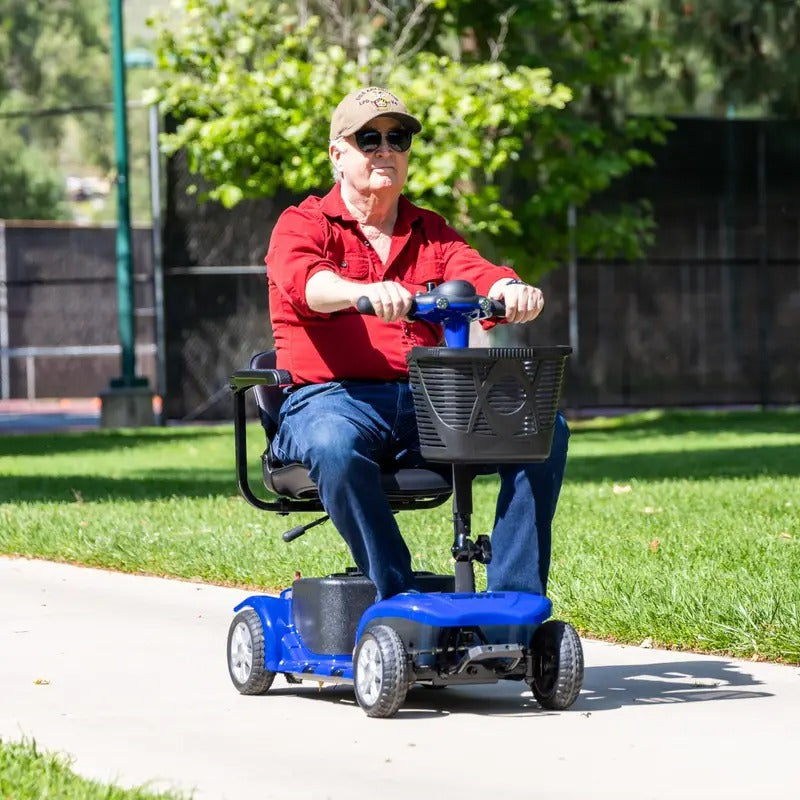4-Wheel Folding Adult Mobility Scooter, Mobility Aid for Seniors, Weight Capacity 300 lbs, Range 10 Miles, Portable Electric Mobility Scooter with LED Headlights and Foldable