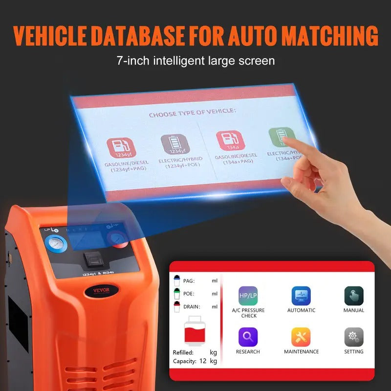 VEVOR Fully Automatic Refrigerant Recovery Machine - Dual Cylinder AC Recovery Machine Kit Built in Compressor/Electronic Scale/Filter/Recovery Tank, Recovery Machine HVAC Only for R134A+R1234YF