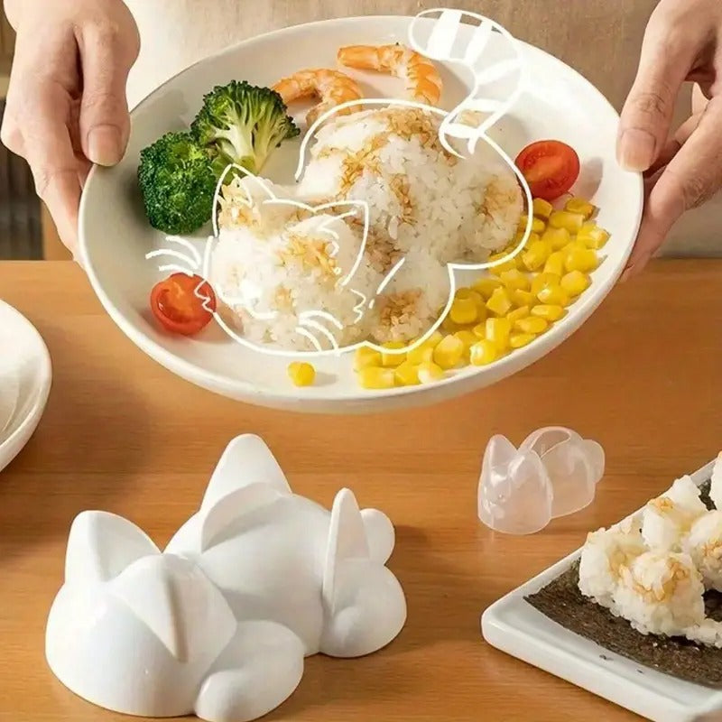 Cute Cat Shaped Sushi Mold - Japanese Rice Ball Maker with Easy-Grip design, Durable Plastic Kitchen Tool for Homemade sushi, Bento Lunch Boxes,