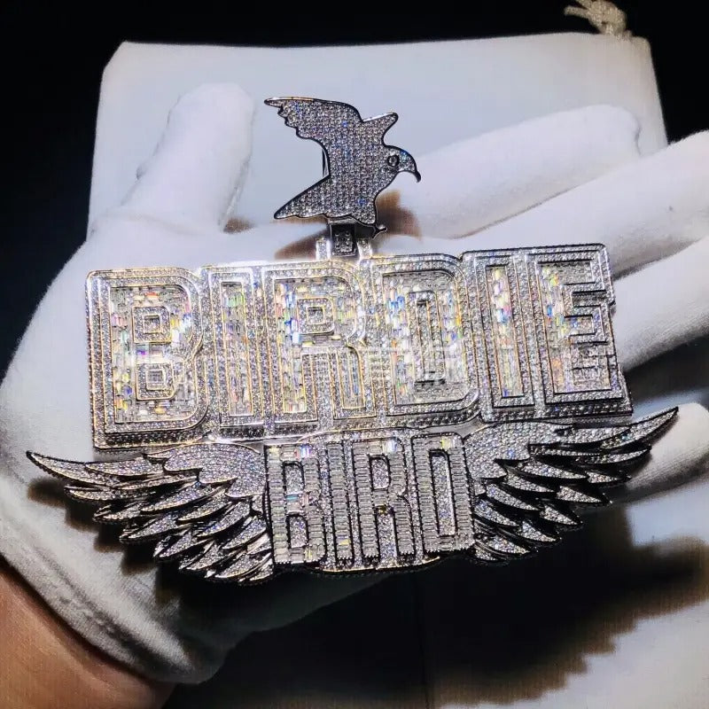 925 Silver Full Moissanite Men's Hip Hop Wing Pendant Letter Necklace Pendant Customised Men's Street Trend Necklace Holiday Gift Birthday Party Gift Best Gift for Boyfriend Daily Wear