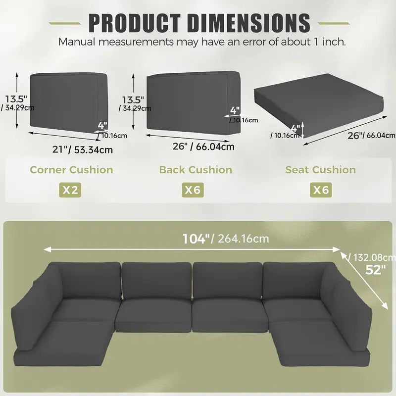 14pcs Outdoor Seat Cushions, Furniture Replacement Cushions with 6 Seat Cushion Covers And 8 Back Covers, for Sofa And Chair