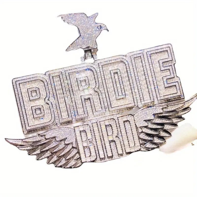 925 Silver Full Moissanite Men's Hip Hop Wing Pendant Letter Necklace Pendant Customised Men's Street Trend Necklace Holiday Gift Birthday Party Gift Best Gift for Boyfriend Daily Wear