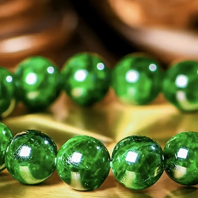 Elegant Chinese-Style Bead Bracelet - Natural Stone Round Jewelry with Golden-Tone Metal Accents, Stretchable Design for Wrist or Necklace, Handcrafted Accessory for Casual Attire, Jewelry Making Supplies