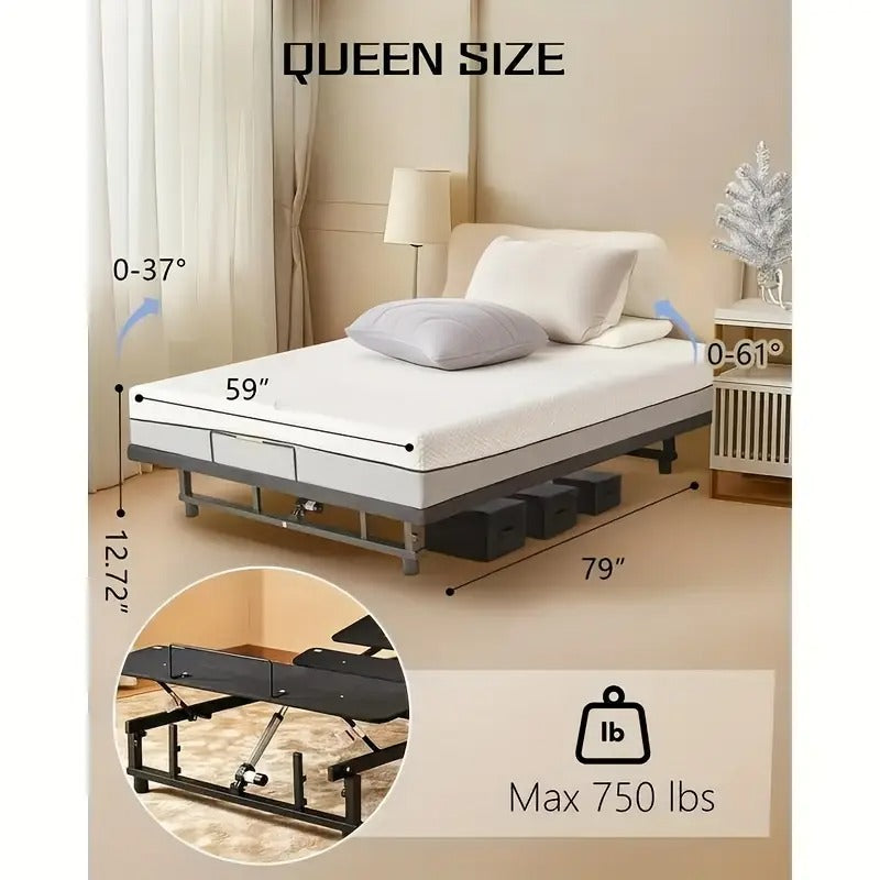 King | Queen Size Adjustable Bed Frame With Wireless Remote, Electric Bed Frame, Head And Foot Elevation, Adjustable Leg Height, Zero Gravity Bed, Memory Pre-Sets, Anti-Snore, Easy Assembly
