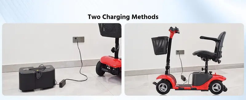 4-Wheel Folding Adult Mobility Scooter, Mobility Aid for Seniors, Weight Capacity 300 lbs, Range 10 Miles, Portable Electric Mobility Scooter with LED Headlights and Foldable