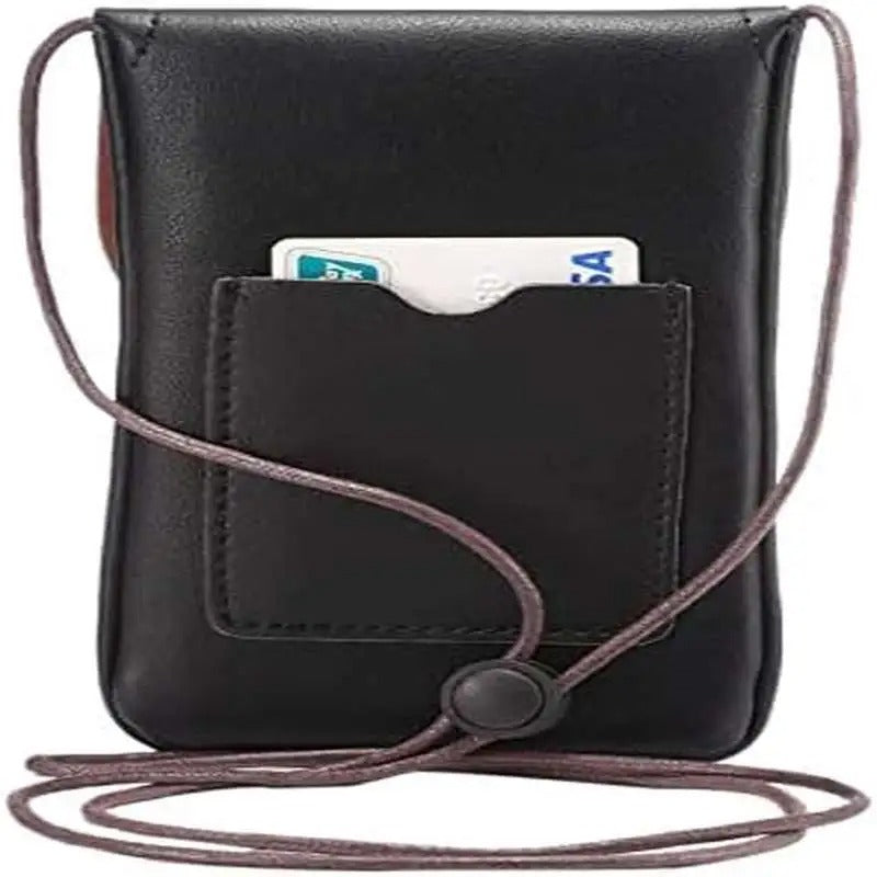 PU Leather Neck Pouch for Cell Phones, Featuring a Credit Card Slot And an Adjustable Strap. It'S a Compact Travel Purse Suitable for Iphone Models 11, XR, XS Max, SE, 8, 7, 6 Plus, As Well As for galaxy