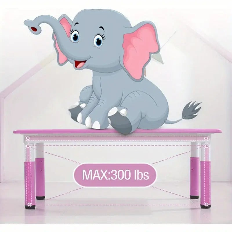 7pcs Table and Chair Set, Height-adjustable Table with 6 Chairs for Multi-purpose Study Table with Non-slip Legs, Doodle Tabletop, Suitable for Home/ daycare Center