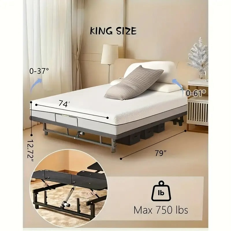 King | Queen Size Adjustable Bed Frame With Wireless Remote, Electric Bed Frame, Head And Foot Elevation, Adjustable Leg Height, Zero Gravity Bed, Memory Pre-Sets, Anti-Snore, Easy Assembly