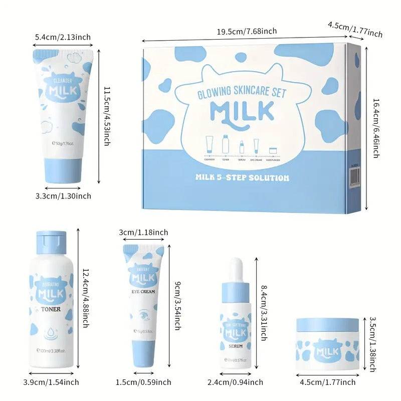 Milk Light Beige Care Set, Light Beige Care Routine Kit for Women, Travel Size Skincare Set with Milk Cleanser, Toner, Serum, Eye Cream, Face Cream, Skincare Gift Set, Mother's Day Christmas Birthday Gifts for Women Men