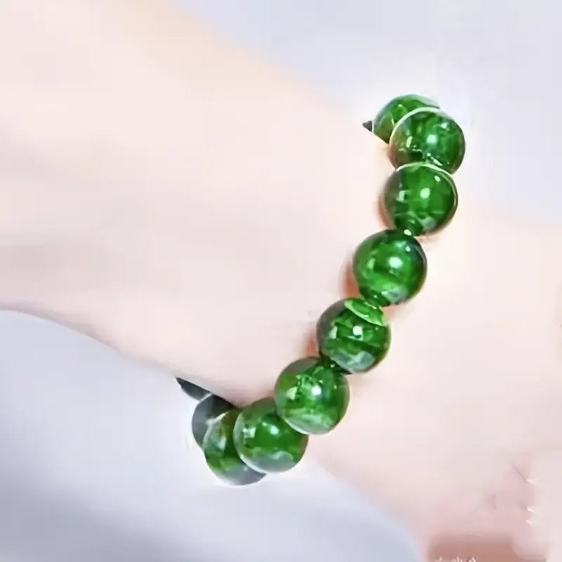 Elegant Chinese-Style Bead Bracelet - Natural Stone Round Jewelry with Golden-Tone Metal Accents, Stretchable Design for Wrist or Necklace, Handcrafted Accessory for Casual Attire, Jewelry Making Supplies