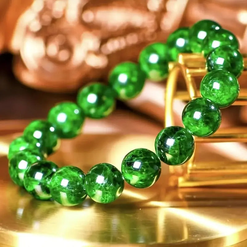 Elegant Chinese-Style Bead Bracelet - Natural Stone Round Jewelry with Golden-Tone Metal Accents, Stretchable Design for Wrist or Necklace, Handcrafted Accessory for Casual Attire, Jewelry Making