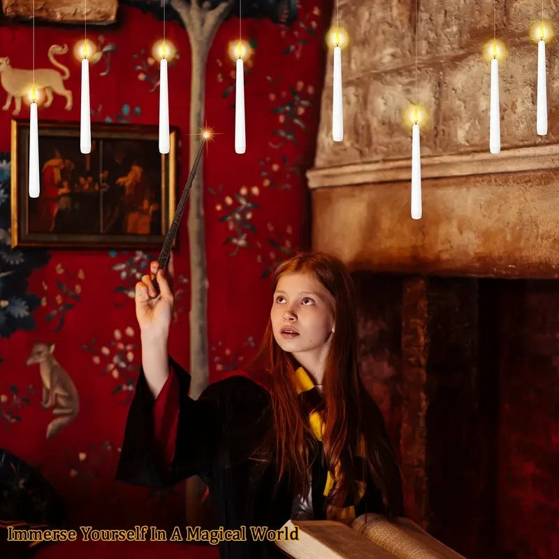 Floating Candles With Wand Remote And Timer Hanging Flameless Flickering Battery Operated Candles, Pack Of 12 (0.51" X 6.7") White Magic Floating Candles