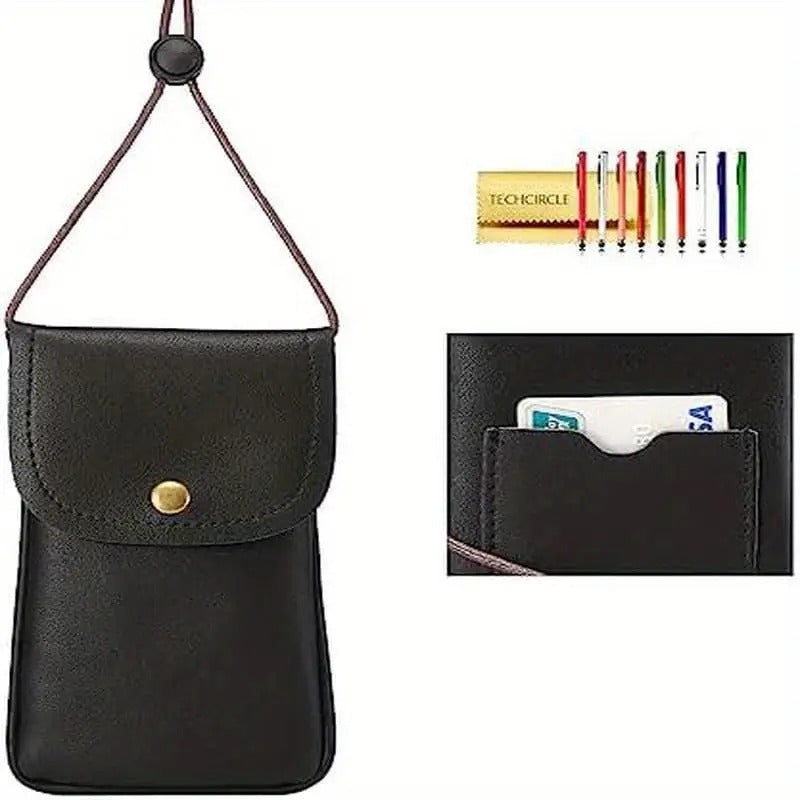 PU Leather Neck Pouch for Cell Phones, Featuring a Credit Card Slot And an Adjustable Strap. It'S a Compact Travel Purse Suitable for Iphone Models 11, XR, XS Max, SE, 8, 7, 6 Plus, As Well As for galaxy