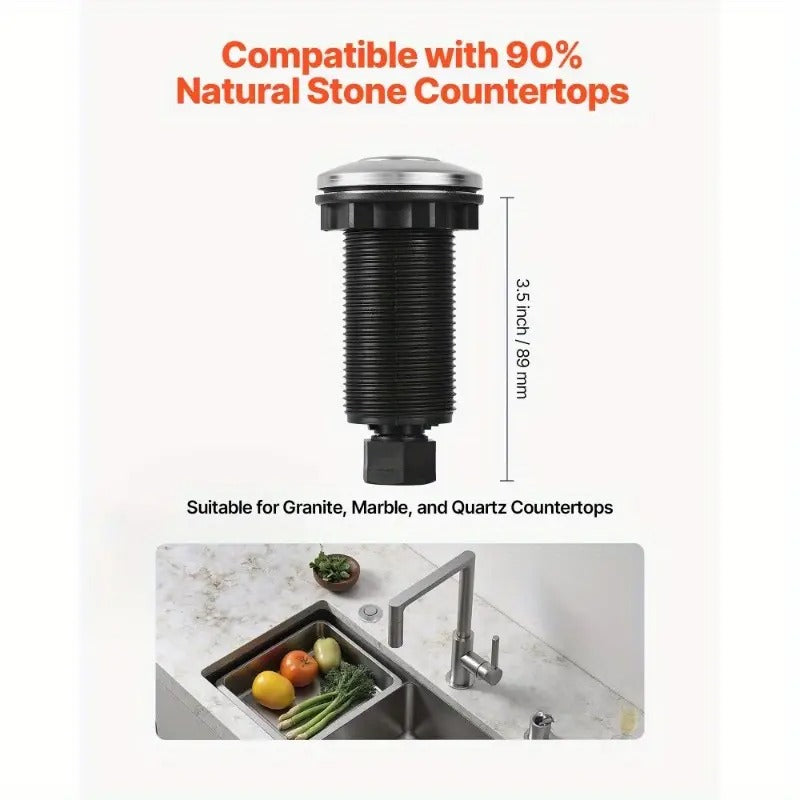 VEVOR Garbage Disposal Air Switch Kit 3.5" Sink Top Air Switch Waste Disposal - Easy Install, Durable Metal Construction, Black & Gray, Fits Most Standard Sinks, Kitchen & Bathroom Use, Kitchen Sink