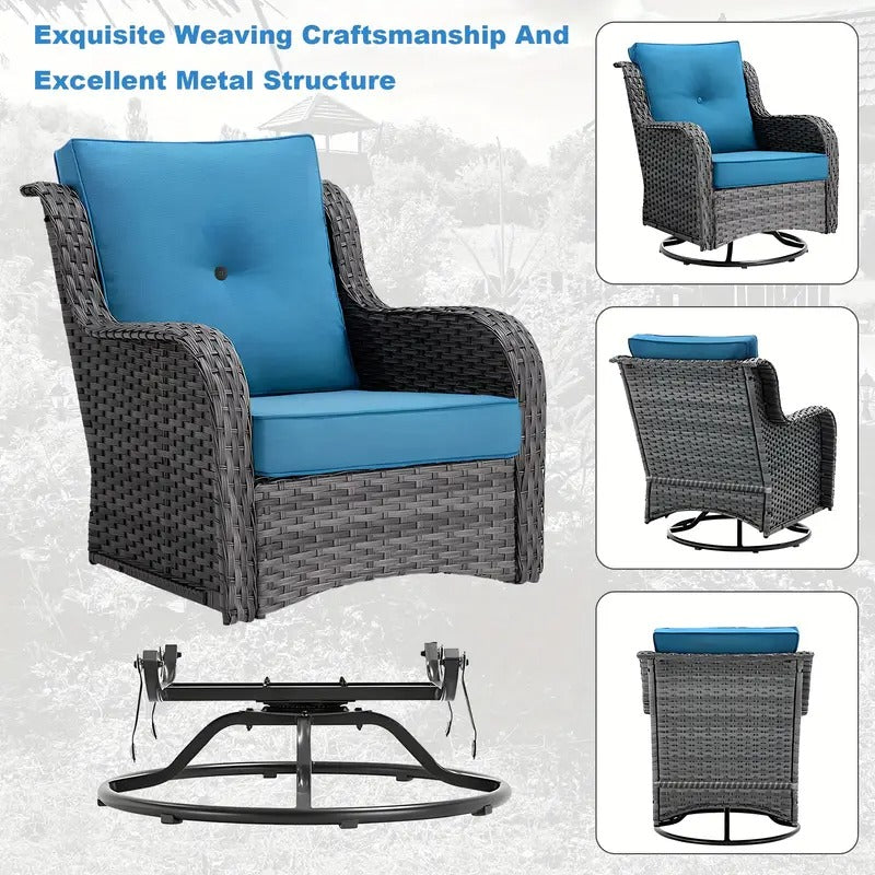 [3pcs Outdoor Patio Set] 3pcs Outdoor Patio Furniture Set | Rocking Chair, Chair Cushions, Wicker Bistro Table | Home & Garden Decor for Outside, Camping Accessories