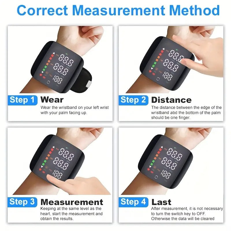 1pc MD1820 Wrist Blood Pressure Monitor with LCD Display, Adjustable Cuff, Pulse Rate Detection & Irregular Heartbeat Alarm - USB Rechargeable, Sound Playback - Home Health