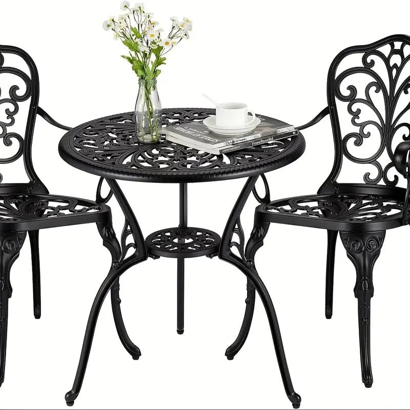 3pcs Bistro Set, Outdoor Bistro Table And Chairs Set Of 2, Rust-Resistant Cast Aluminum All Weather Patio Outdoor Bistro Set with Umbrella Hole for Backyard, Balcony, Front Porch