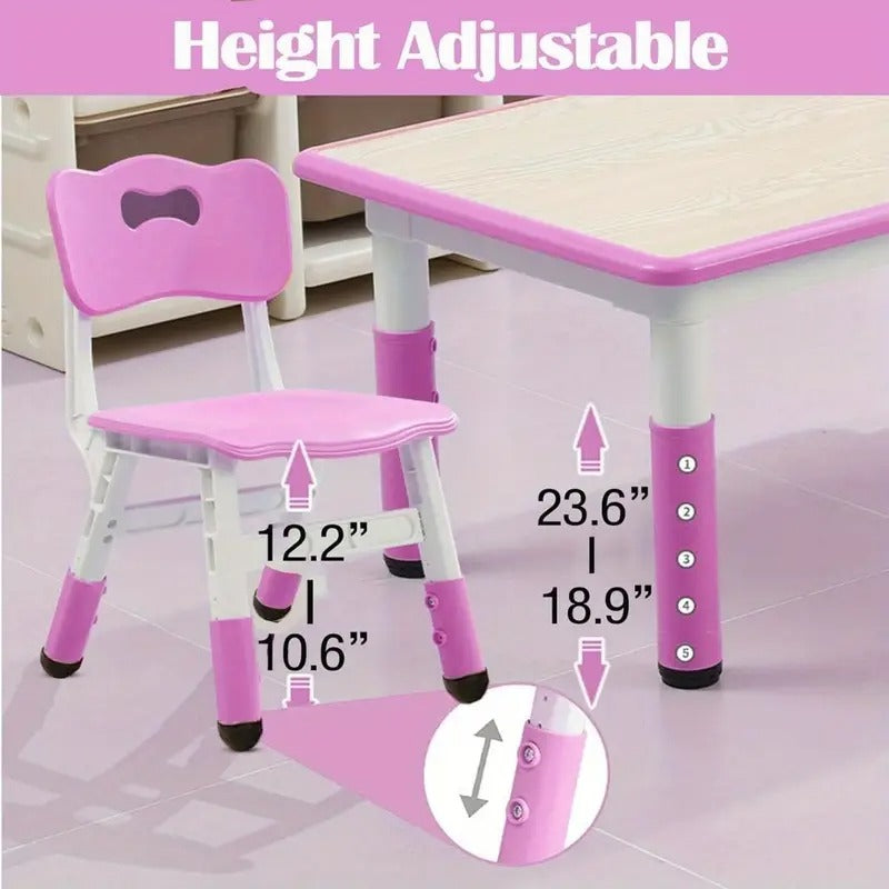 7pcs Table and Chair Set, Height-adjustable Table with 6 Chairs for Multi-purpose Study Table with Non-slip Legs, Doodle Tabletop, Suitable for Home/ daycare Center