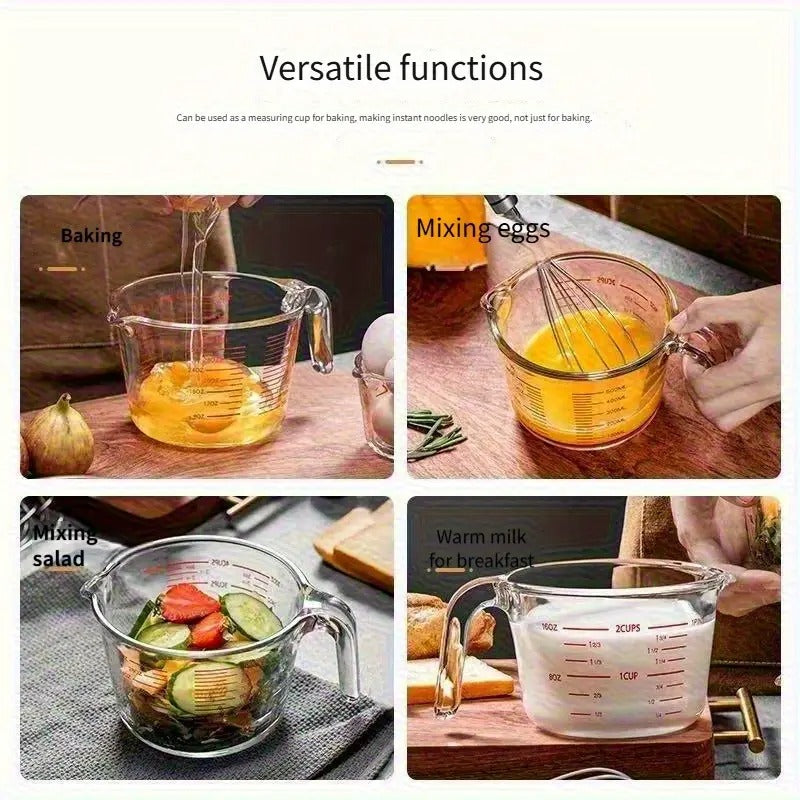 Three-piece Set Of Large-capacity Heat-resistant Thickened Glass Measuring Cup Microwave Heating Glass Scale Cup with Handle Breakfast Milk Cup Kitchen Baking 11.83oz 16.91oz 33.81oz Three Capacities