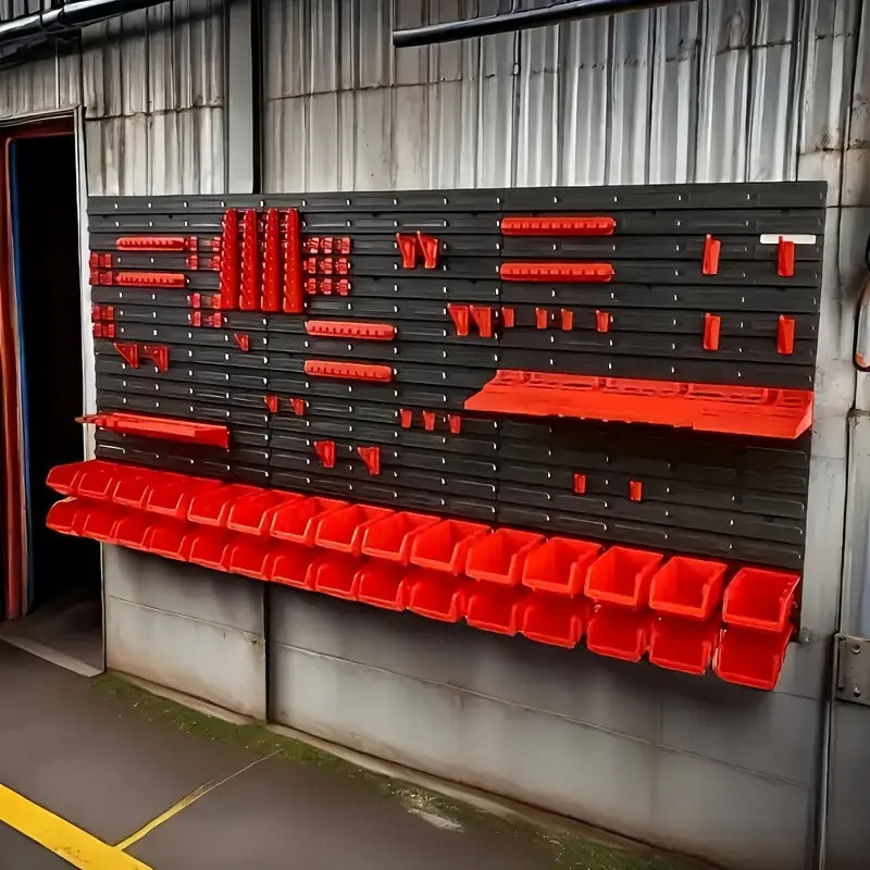 A Practical Set Of Tool Racks, Screws And Nuts, Bolts, Nails, Beads And Small Hardware Accessories Storage Racks, Storage Racks for Wrenches And Screwdrivers, A Red And Black Wall-mounted Storage System