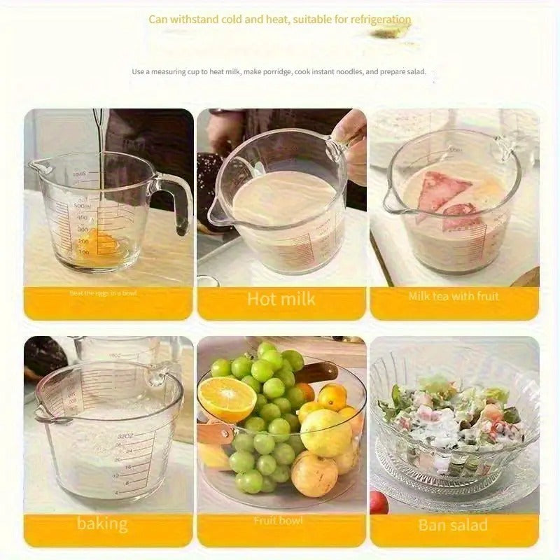 Three-piece Set Of Large-capacity Heat-resistant Thickened Glass Measuring Cup Microwave Heating Glass Scale Cup with Handle Breakfast Milk Cup Kitchen Baking 11.83oz 16.91oz 33.81oz Three Capacities