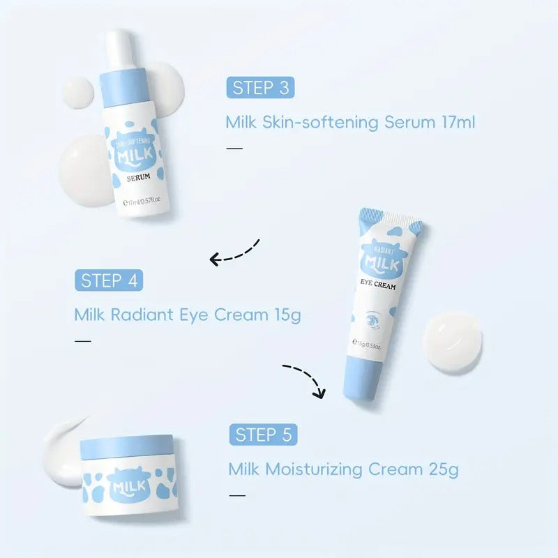 Milk Light Beige Care Set, Light Beige Care Routine Kit for Women, Travel Size Skincare Set with Milk Cleanser, Toner, Serum, Eye Cream, Face Cream, Skincare Gift Set, Mother's Day Christmas Birthday Gifts for Women Men