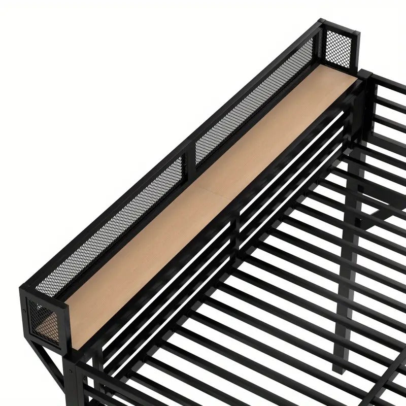 Queen Loft Bed with Built-in Wardrobe, Storage Stairs, Shelves - Heavy-Duty Metal Frame Loft Bed with USB Ports, Noise-Reducing Design, Space-Saving Bed Frame for Adults/Teens - Natural Wood finish