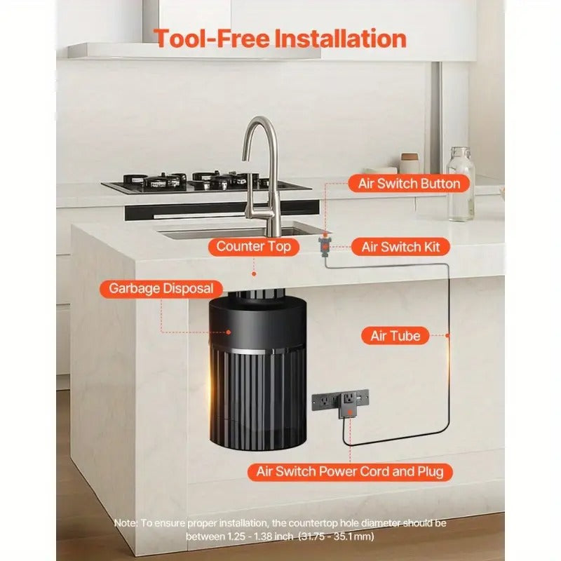 VEVOR Garbage Disposal Air Switch Kit 3.5" Sink Top Air Switch Waste Disposal - Easy Install, Durable Metal Construction, Black & Gray, Fits Most Standard Sinks, Kitchen & Bathroom Use, Kitchen Sink
