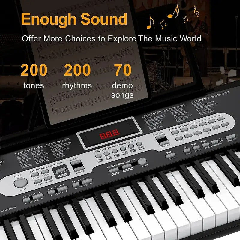 Piano Keyboard, 61-key Keyboard Piano for BeginnersProfessionals, Electric Piano with Microphone and Piano App, Supports MP3USB MIDIMicPedal Insertion (HeadphonesMicStandStool)