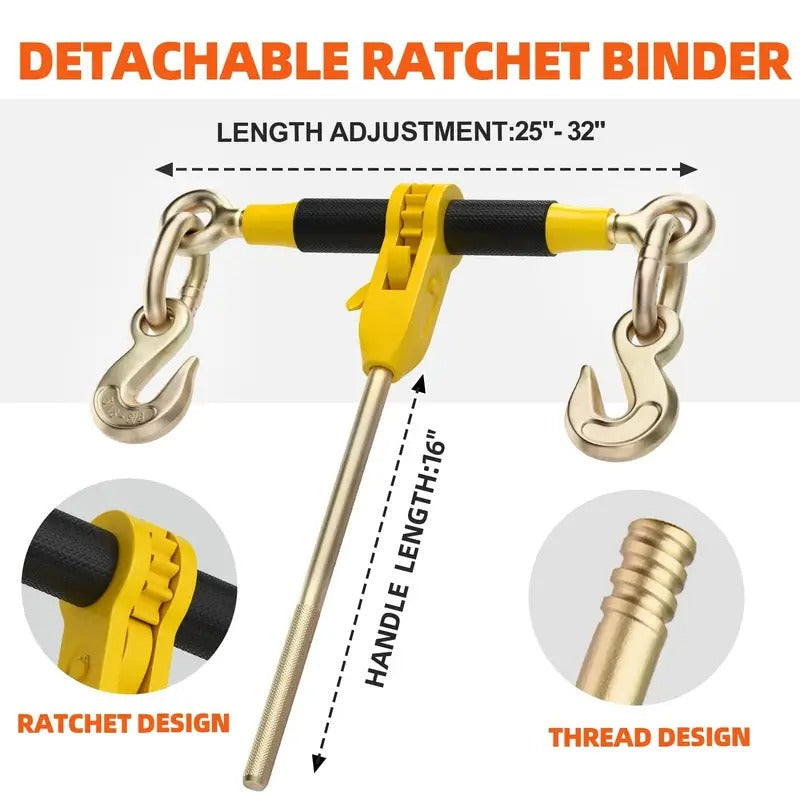 Ratchet Load Binders and Chains Set | 4700lbs WLL 5/16"x10FT G80 Transport Tow Chain | Detachable 5/16"-3/8" Chain Binders Ratcheting | 2 Latch Hook |18800lbs Break Strength for Truck Trailer Tie Down