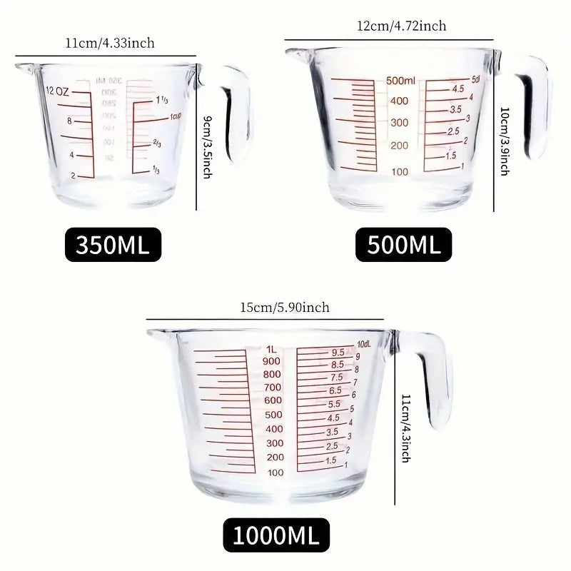 Three-piece Set Of Large-capacity Heat-resistant Thickened Glass Measuring Cup Microwave Heating Glass Scale Cup with Handle Breakfast Milk Cup Kitchen Baking 11.83oz 16.91oz 33.81oz Three Capacities