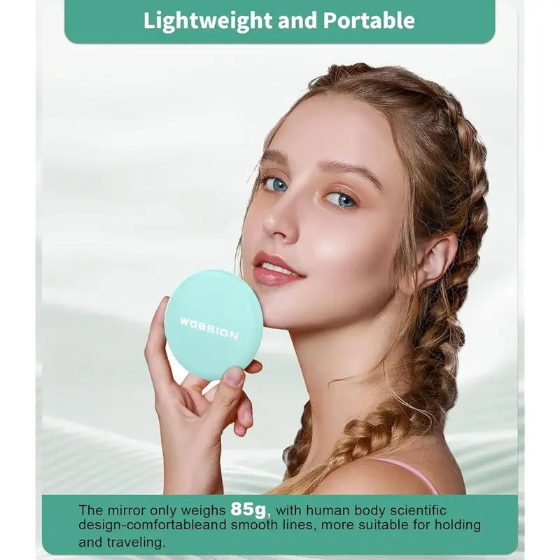 LED Lighted Travel Makeup Mirror, 1x/ 10x Magnification, Compact, Portable for Handbag, Purse, Pocket, 3. 5 inch Illuminated, Folding, Handheld, 2- Sided, Round, Cyan, Pocket Mirror,