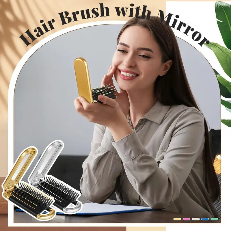 50pcs Travel Brush Compact Portable Folding Hair Brush with Mirror Bulk Pocket Size Mini Hair Brush for Men Women