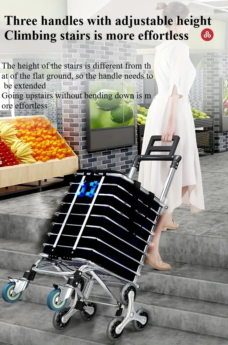 1pc Foldable 8-wheel Shopping Cart, Grocery Cart, Front Wheel With Brake, Rear Wheel Can Climb Stairs, Thick Aluminum Alloy Frame, Strong Load-bearing Capacity, Meets Daily Shopping, Transportation, Handling And Other Needs