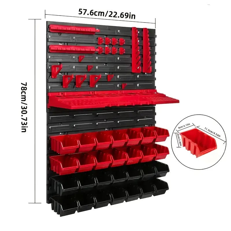 A Practical Set Of Tool Racks, Screws And Nuts, Bolts, Nails, Beads And Small Hardware Accessories Storage Racks, Storage Racks for Wrenches And Screwdrivers, A Red And Black Wall-mounted Storage System