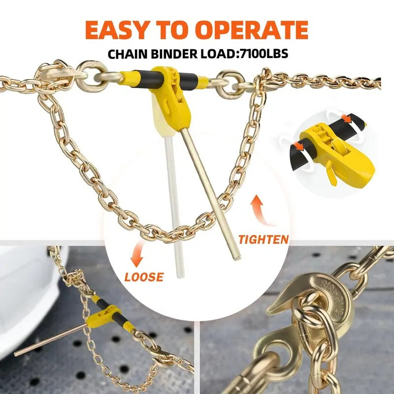 Ratchet Load Binders and Chains Set | 4700lbs WLL 5/16"x10FT G80 Transport Tow Chain | Detachable 5/16"-3/8" Chain Binders Ratcheting | 2 Latch Hook |18800lbs Break Strength for Truck Trailer Tie Down