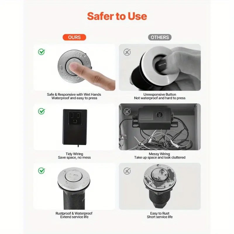 VEVOR Garbage Disposal Air Switch Kit 3.5" Sink Top Air Switch Waste Disposal - Easy Install, Durable Metal Construction, Black & Gray, Fits Most Standard Sinks, Kitchen & Bathroom Use, Kitchen Sink