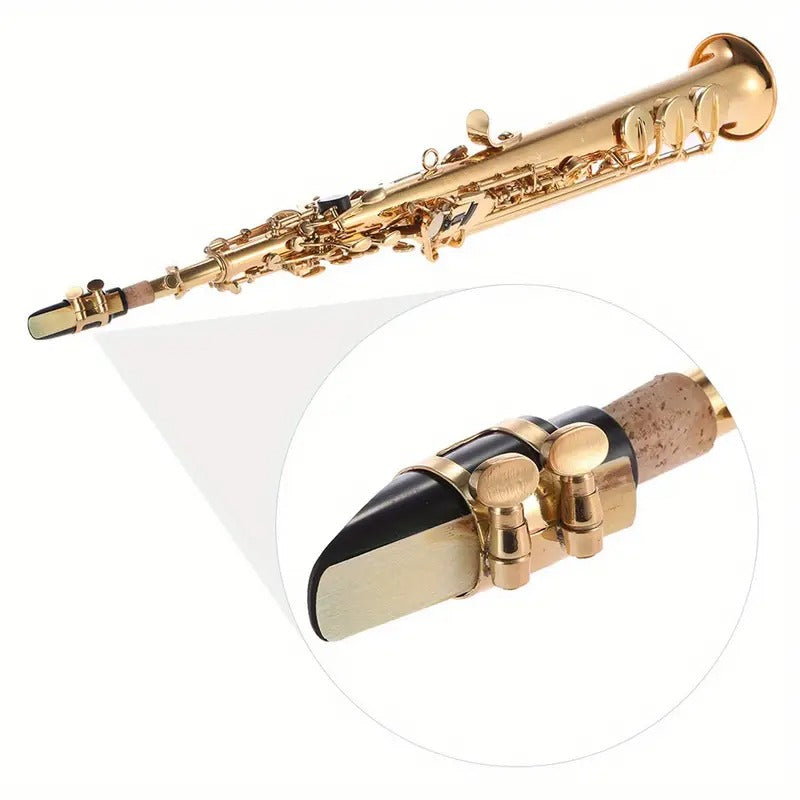 Brass Straight Soprano Saxophone Bb B Flat - Premium Yellow Brass, Natural Shell Keys, Carved Pattern, Includes Carrying Case, Gloves, Cleaning Cloth, Straps & Cleaning Rod