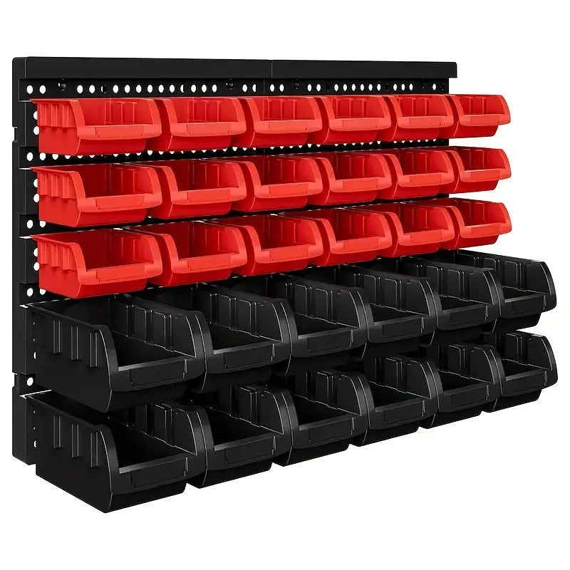 A Practical Set Of Tool Racks, Screws And Nuts, Bolts, Nails, Beads And Small Hardware Accessories Storage Racks, Storage Racks for Wrenches And Screwdrivers, A Red And Black Wall-mounted Storage System