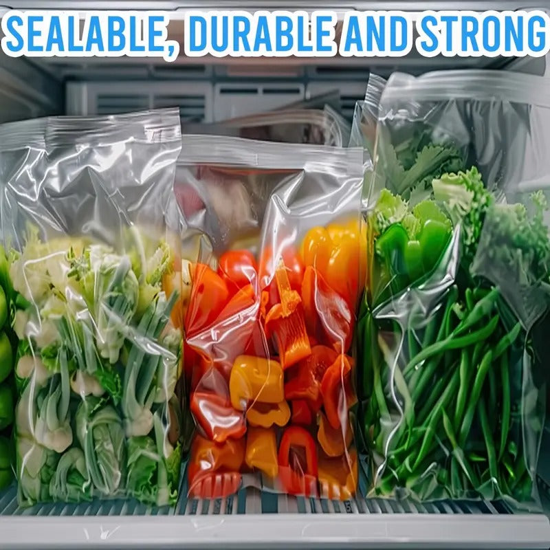 [Double Zipper Storage Bags] 300pcs Double Zipper Quart Food Storage Zip Bags - 2Mil, Freshness Easy Open Reclosable Clear Plastic Bags (8" * 8.1")