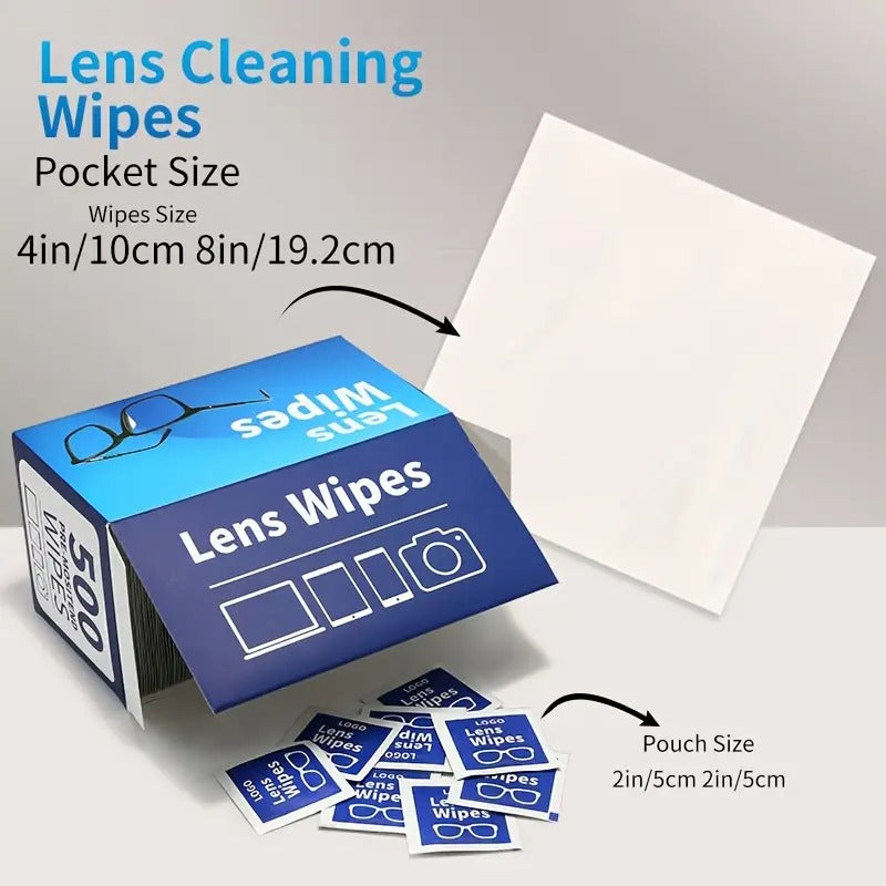 500pcs Of Lens Wipes - Pre-moistened Glasses Lens Cleaning Wipes - Individually Wrapped Scratch And Streak Free Glasses Wipes Lens Cleaning, for Fashion Glasses And Camera Lenses