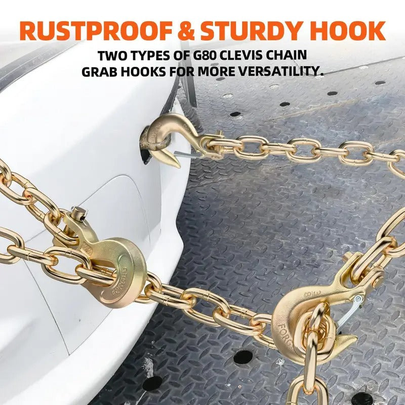Ratchet Load Binders and Chains Set | 4700lbs WLL 5/16"x10FT G80 Transport Tow Chain | Detachable 5/16"-3/8" Chain Binders Ratcheting | 2 Latch Hook |18800lbs Break Strength for Truck Trailer Tie Down