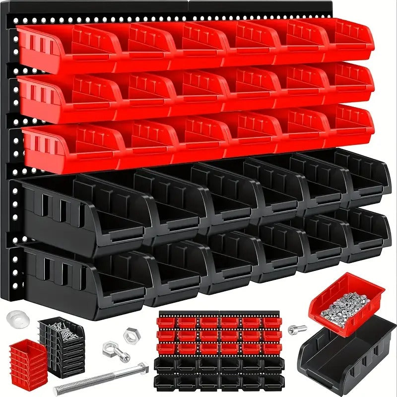 A Practical Set Of Tool Racks, Screws And Nuts, Bolts, Nails, Beads And Small Hardware Accessories Storage Racks, Storage Racks for Wrenches And Screwdrivers, A Red And Black Wall-mounted Storage System