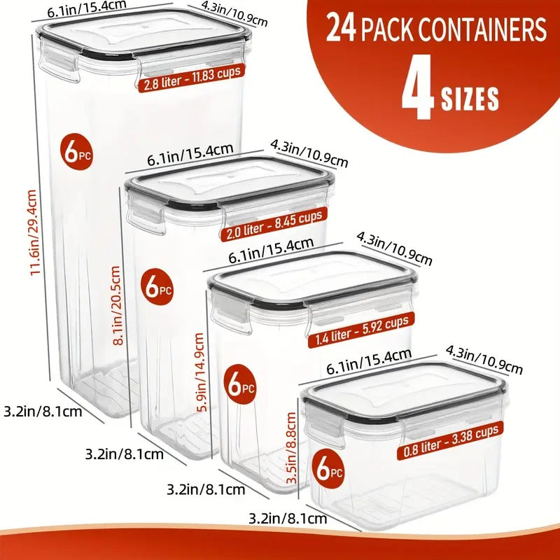 24 Pcs Airtight Food Storage Containers With Lids, Plastic Kitchen And Pantry Organization Canisters For Cereal, Dry Food, Flour And Sugar, BPA Free, Includes 40 Labels, Black