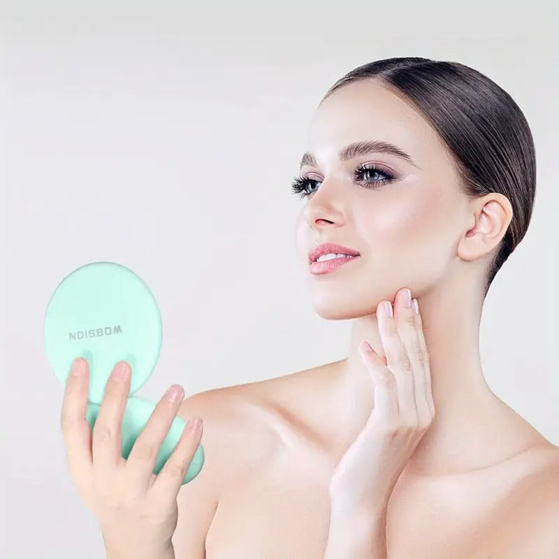 LED Lighted Travel Makeup Mirror, 1x/ 10x Magnification, Compact, Portable for Handbag, Purse, Pocket, 3. 5 inch Illuminated, Folding, Handheld, 2- Sided, Round, Cyan, Pocket Mirror,