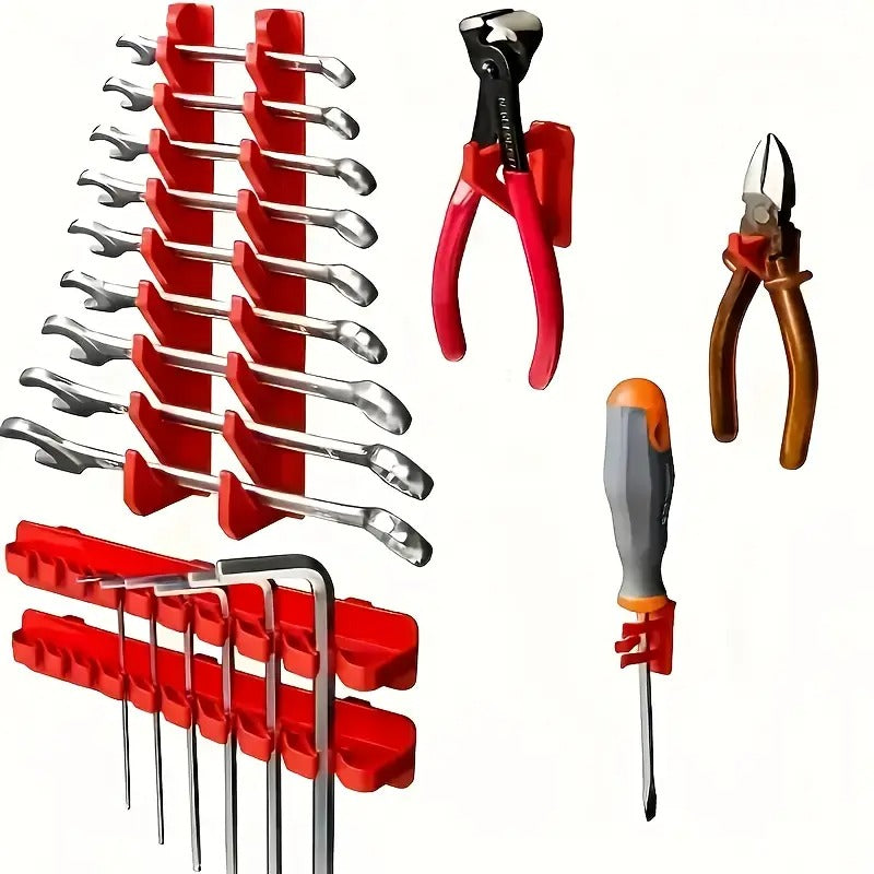 A Practical Set Of Tool Racks, Screws And Nuts, Bolts, Nails, Beads And Small Hardware Accessories Storage Racks, Storage Racks for Wrenches And Screwdrivers, A Red And Black Wall-mounted Storage System