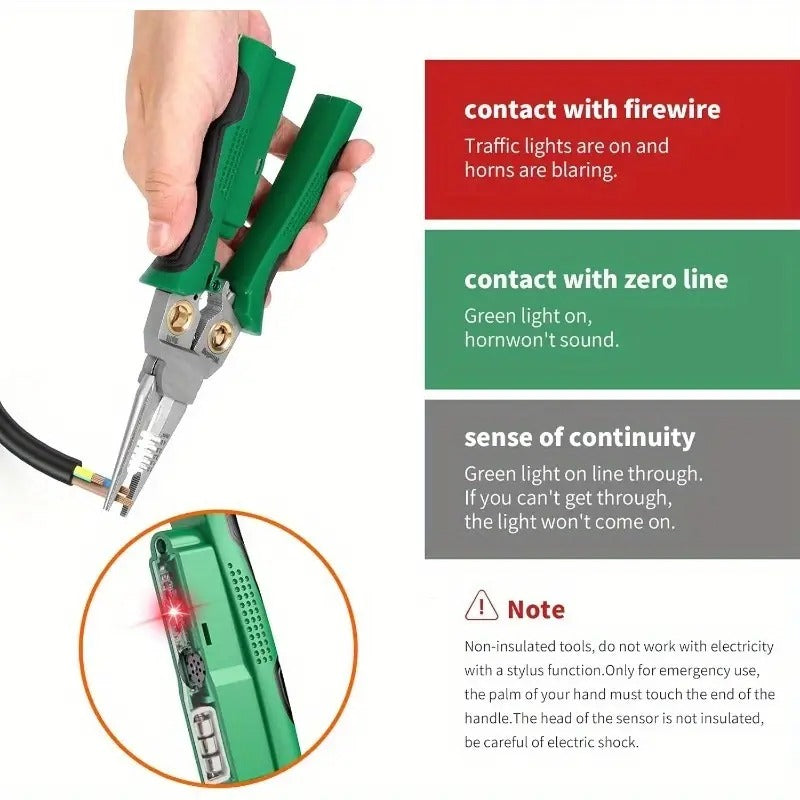 8-in-1 Wire Crimper Stripper with Voltage Detector & Dual Alarms - Heavy Duty 12-250V AC/DC Tester for Hot/Neutral Wires - Electrician, HVAC, Car Repair Tool (Green), Wire Stripping Tool, Electrician Essentials, Ergonomic Design, Robust Construction