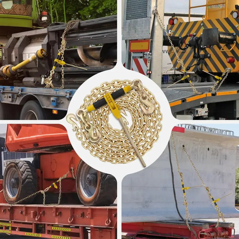 Ratchet Load Binders and Chains Set | 4700lbs WLL 5/16"x10FT G80 Transport Tow Chain | Detachable 5/16"-3/8" Chain Binders Ratcheting | 2 Latch Hook |18800lbs Break Strength for Truck Trailer Tie Down